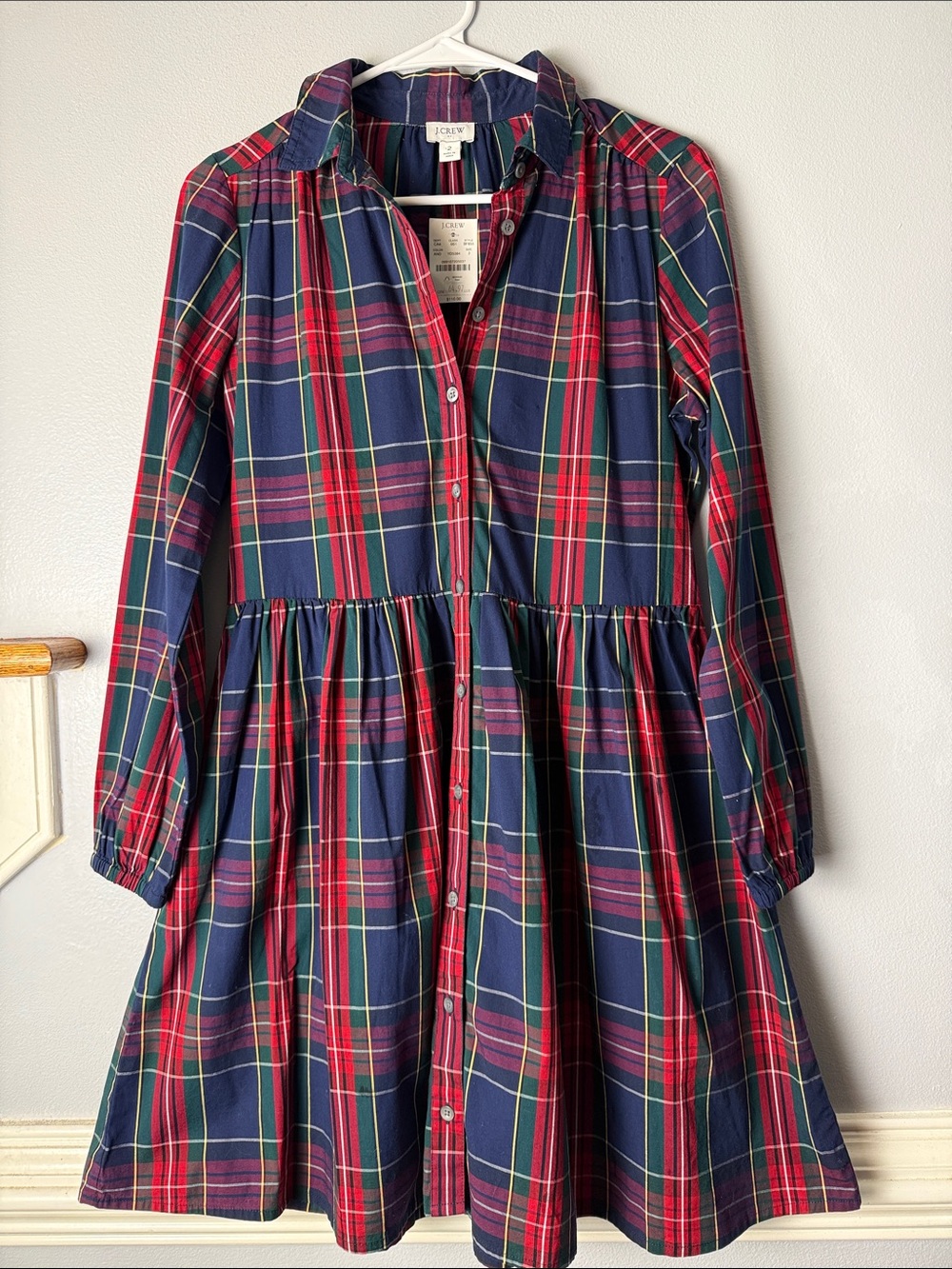 J. Crew Navy, Red & Green Plaid Button-Front Casual Dress